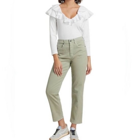 Veronica Beard Blake Crop Jeans Womens 27 Classic Straight High Rise Olive Green - Picture 2 of 15
